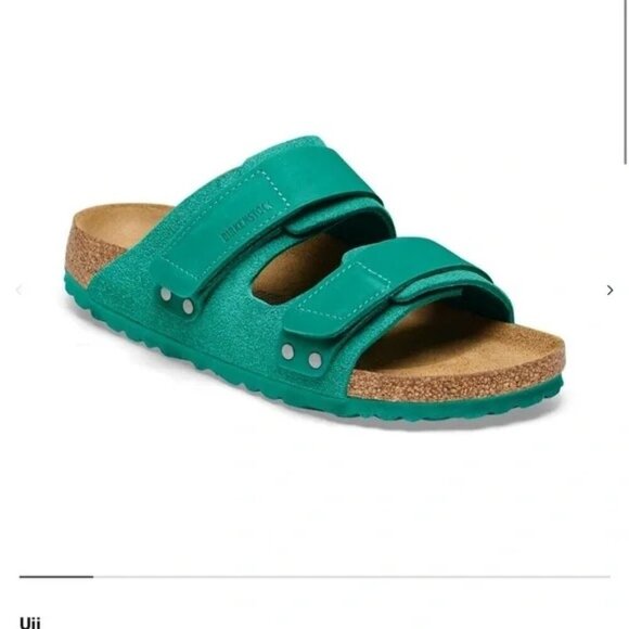 Birkenstock Shoes - Birkenstock Uji Double Strap Slide Leather Sandals Green EU 38 Womens US 7 Men 5